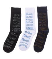 3 pairs of BIKKEMBERGS men's tennis socks with brand lettering, cotton socks, white/black/grey/blue