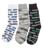 3 pairs of BIKKEMBERGS men's tennis socks with brand lettering, cotton socks, white/black/grey/blue