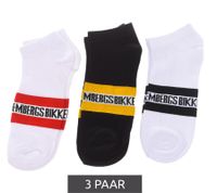 3 pairs of BIKKEMBERGS men's tennis socks with brand lettering, cotton socks, white/black/grey/blue