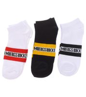 3 pairs of BIKKEMBERGS men's tennis socks with brand lettering, cotton socks, white/black/grey/blue