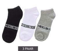 3 pairs of BIKKEMBERGS men's tennis socks with brand lettering, cotton socks, white/black/grey/blue