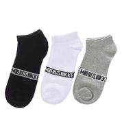 3 pairs of BIKKEMBERGS men's tennis socks with brand lettering, cotton socks, white/black/grey/blue