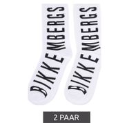 2 pairs of BIKKEMBERGS men's cotton socks with small brand lettering, socks, sneaker socks, white/black/red