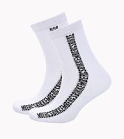 2 pairs of BIKKEMBERGS men's cotton socks with small brand lettering, socks, sneaker socks, white/black/red