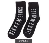 2 pairs of BIKKEMBERGS men's cotton socks with small brand lettering, socks, sneaker socks, white/black/red