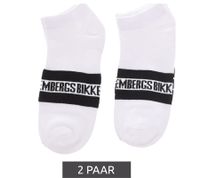 2 pairs of BIKKEMBERGS men's cotton socks with small brand lettering, socks, sneaker socks, white/black/red