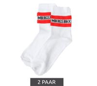 2 pairs of BIKKEMBERGS men's cotton socks with small brand lettering, socks, sneaker socks, white/black/red