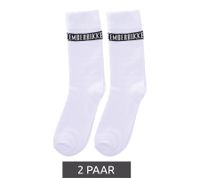 2 pairs of BIKKEMBERGS men's cotton socks with small brand lettering, socks, sneaker socks, white/black/red
