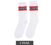 2 pairs of BIKKEMBERGS men's cotton socks with small brand lettering, socks, sneaker socks, white/black/red