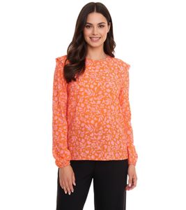Blusa Tamaris blusa de mujer de manga larga con estampado floral y pequeños volantes 50537609 naranja/rosa
