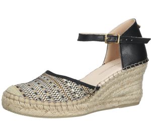 FRED DELA BRETONIERE Wedges Women's Wedge Heel Sandals Espadrilles 153010261 Black/Beige