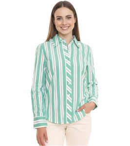 Blusa de mujer AjC camisa de manga larga a rayas de algodón con pequeños volantes 36148235 verde/blanco