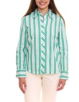 AjC Damen Bluse gestreiftes Langarm-Shirt Baumwolle mit kleinen Rüschen 36148235 Grün/Weiß
