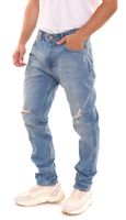 2Y Premium men's jeans stylish denim trousers in used look B6784BLU Blue