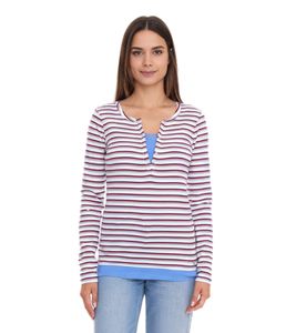 Camisa de mujer AjC de manga larga con encaje, camisa de algodón que realza la figura 12726709 blanco/azul/rojo