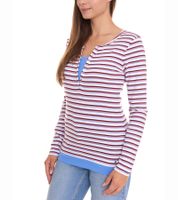 AjC Damen Langarm-Shirt mit Spitze figurbetontes Baumwoll-Shirt 12726709 Weiß/Blau/Rot