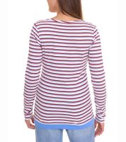 AjC Damen Langarm-Shirt mit Spitze figurbetontes Baumwoll-Shirt 12726709 Weiß/Blau/Rot