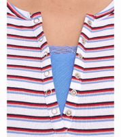 AjC Damen Langarm-Shirt mit Spitze figurbetontes Baumwoll-Shirt 12726709 Weiß/Blau/Rot