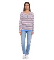 AjC Damen Langarm-Shirt mit Spitze figurbetontes Baumwoll-Shirt 12726709 Weiß/Blau/Rot