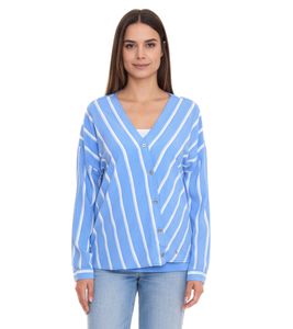 AjC women's slip-on blouse, sustainable V-neck blouse, striped 48173418 blue/white