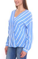 AjC women's slip-on blouse, sustainable V-neck blouse, striped 48173418 blue/white