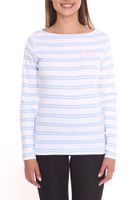 DELMAO women's long-sleeved shirt striped cotton sweatshirt blue/white or beige/white