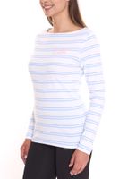 DELMAO women's long-sleeved shirt striped cotton sweatshirt blue/white or beige/white