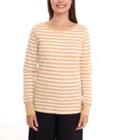 DELMAO women's long-sleeved shirt striped cotton sweatshirt blue/white or beige/white