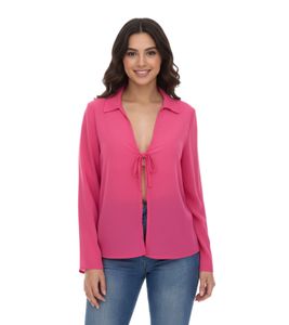 Aniston SELECTED chemisier à manches longues pour femme avec lien à nouer aspect froissé 63149957 rose