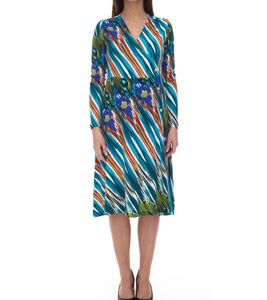 Aniston CASUAL women's midi dress, colorful patterned wrap dress, long sleeves, 75955239 blue/colorful