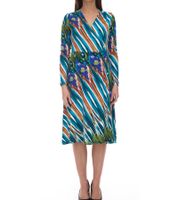 Aniston CASUAL Damen Midi-Kleid bunt gemustertes Wickel-Kleid Langarm 75955239 Blau/Bunt