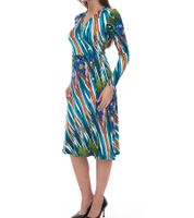 Aniston CASUAL Damen Midi-Kleid bunt gemustertes Wickel-Kleid Langarm 75955239 Blau/Bunt