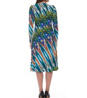 Aniston CASUAL Damen Midi-Kleid bunt gemustertes Wickel-Kleid Langarm 75955239 Blau/Bunt