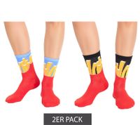 2 pares de calcetines de algodón TASTIQ con estampado de patatas fritas medias largas en elegante caja de regalo con bolsa para patatas fritas TAS/1/CSX2/FRI Rojo/Amarillo/Negro/Azul claro