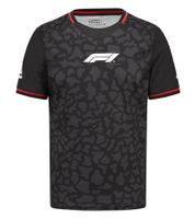 Camiseta unisex de cuello redondo de Fórmula 1 F1 con estampado de camuflaje discreto. Camiseta deportiva 701222547 001. Color negro/rojo.