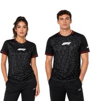 Camiseta unisex de cuello redondo de Fórmula 1 F1 con estampado de camuflaje discreto. Camiseta deportiva 701222547 001. Color negro/rojo.
