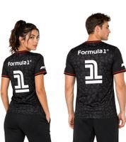 Camiseta unisex de cuello redondo de Fórmula 1 F1 con estampado de camuflaje discreto. Camiseta deportiva 701222547 001. Color negro/rojo.