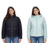 ONLY women's quilted jacket, transitional jacket with stand-up collar or hood, basic jacket, black or light blue