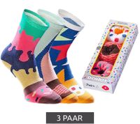 3 pairs of TASTIQ cotton socks with print, long socks in a stylish gift box Tas/1/CSX3 with pizza or donut print