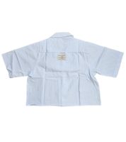 Denim Project Damen Crop-Bluse Baumwoll-Shirt gestreifte Alltags-Bluse DPW10023-016 W073 Weiß/Hellblau