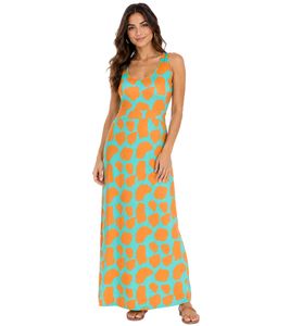 Aniston CASUAL women's jersey dress with colorful print maxi dress turquoise/orange