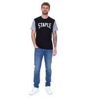 T-shirt da uomo STAPLE, camicia in cotone alla moda con grande scritta del marchio sul davanti 2208C7058 nera