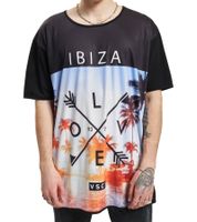 vsct Ibiza Love T-shirt en coton pour homme avec grand imprimé plage, col rond, 5643296 noir