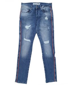 Vaqueros de hombre vsct Thor Track Stripe con aspecto destruido, pantalones vaqueros con rayas galon laterales D5642471 azul