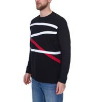 vsct Men's Longsleeve Cotton Sweater with Colored Accents Round Neck Sweater Long Sleeve Shirt D5643062L Black