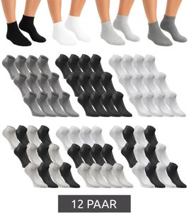 12 paires de chaussettes courtes JACK & JONES, chaussettes baskets, bas de sport, chaussettes quart en coton 12260511 en noir, gris, blanc ou un mélange