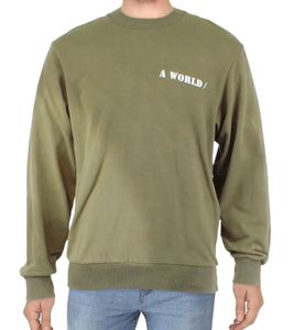 JACK & JONES men's crew neck sweater with "A World" print on the chest round neck sweater 12201935 khaki