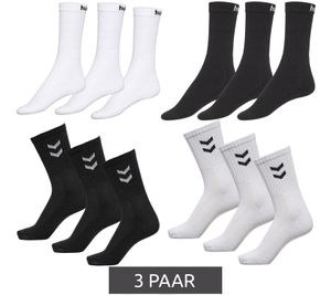 3 pairs of hummel women's & children's basic sports socks, cotton socks, everyday socks with brand logo 205603 or contrasting angle 022030 in white or black