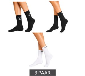 3 paia di calzini sportivi basic Hummel da donna e bambino, calzini in cotone, calzini per tutti i giorni con logo del marchio 205603 o angolo a contrasto 022030, in bianco o nero