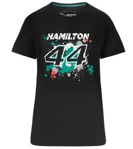 Mercedes-Benz AMG Petronas F1 Lewis women's T-shirt with Lewis Hamilton lettering 44 cotton shirt 701218889 001 black